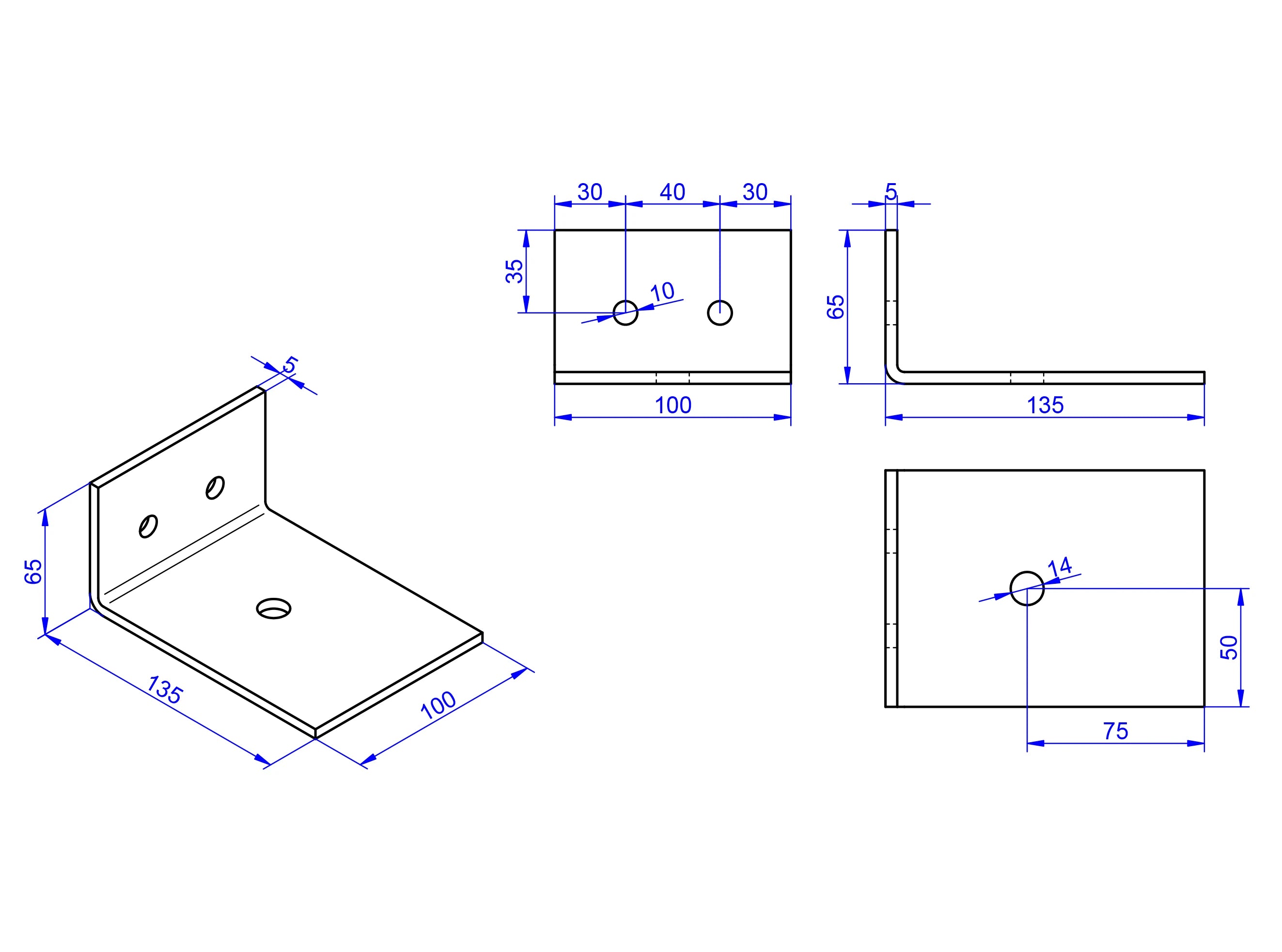 L-Winkel 5x100-65x135mm - Stahl (S235), feuerverzinkt