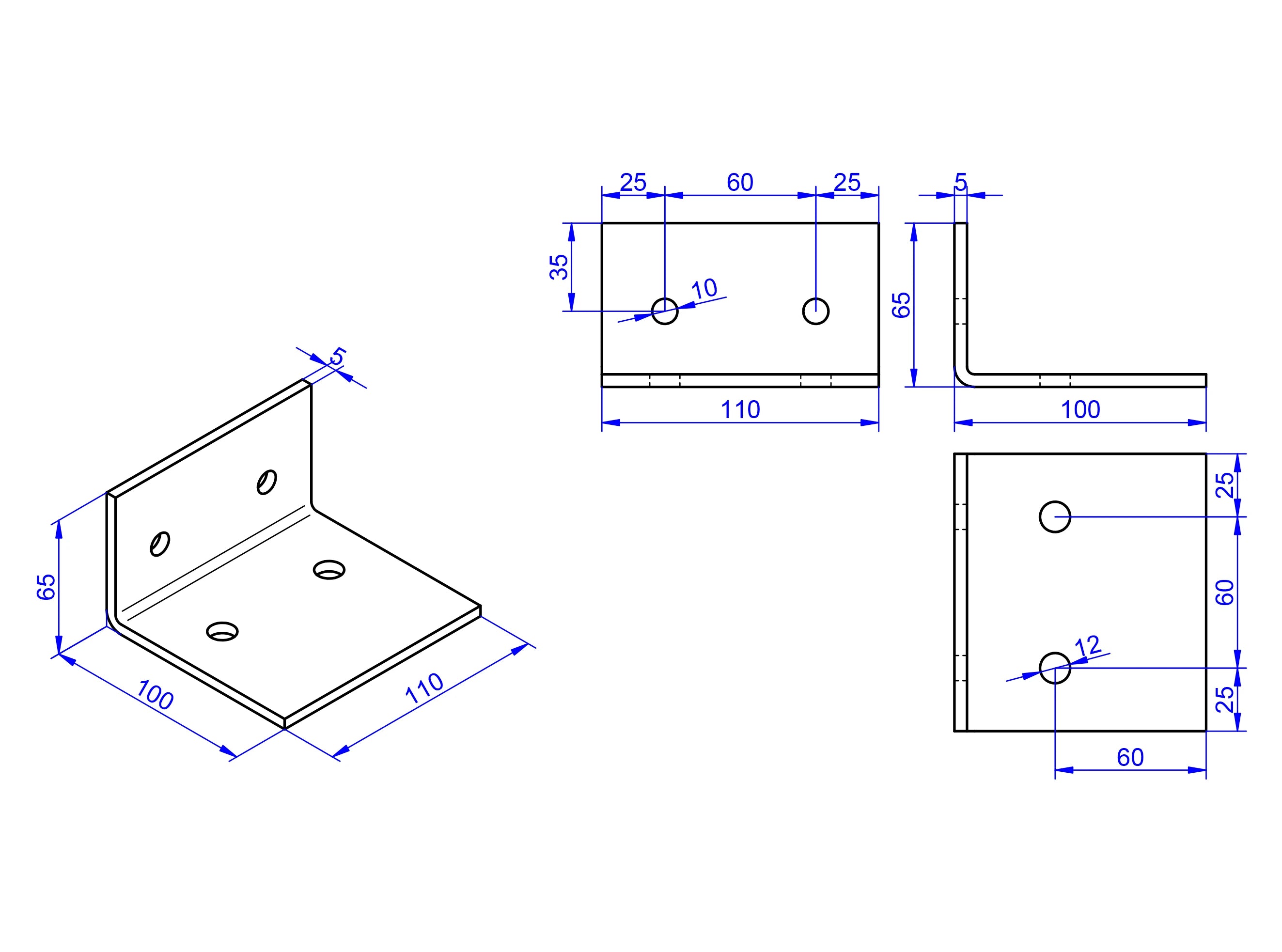 L-Winkel 5x110-65x100mm - Stahl (S235), feuerverzinkt