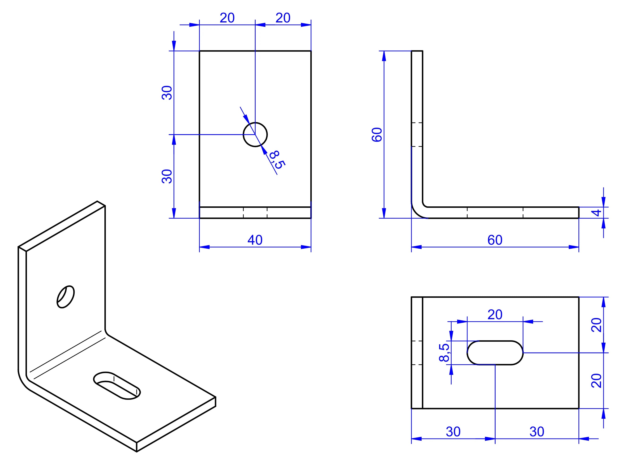 L-Winkel 4x40-60x60mm