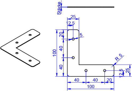 Eck-Flachwinkel 5x100x100x25x25mm