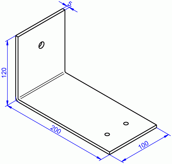 Stahlwinkel, Winkel aus Stahl galvanisch verzinkt 5x100-120x200 mm