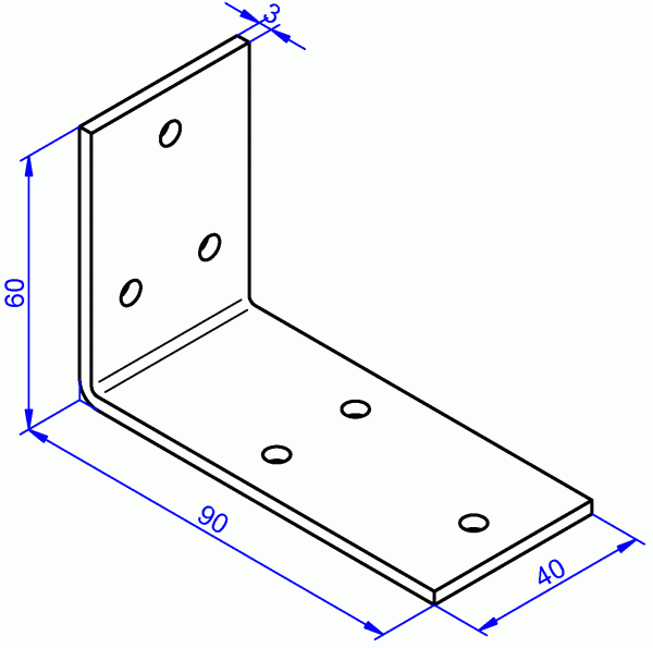 Stahlwinkel, Winkel aus Stahl galvanisch verzinkt 3x40-60x90 mm