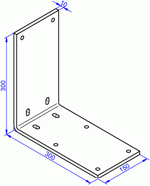 Stahlwinkel, galvanisch verzinkt, Schwerlastwinkel 10x150-300x300 mm