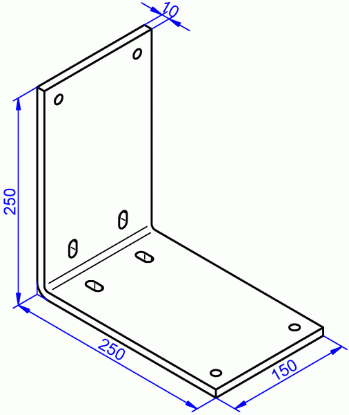 Stahlwinkel roh, Schwerlastwinkel 10x150-250x250 mm