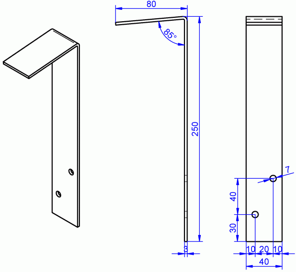 Fensterbank Winkel Edelstahl 3x40-80x250 mm