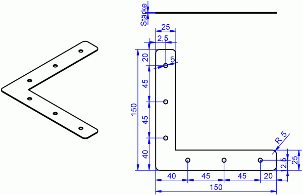 Eck-Flachwinkel, Eck-Flachverbinder 150x150x25x25 mm