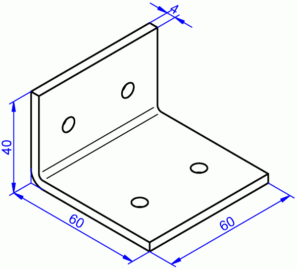 Stahlwinkel, Winkel aus Stahl galvanisch verzinkt 4x60-40x60 mm