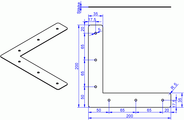 Eck-Flachwinkel, Eck-Flachverbinder 200x200x35x35 mm