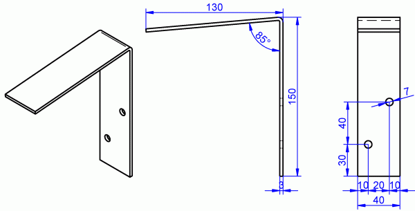 Fensterbankhalter, Fensterbank Winkel aus Edelstahl V2A 3x40-130x150 mm