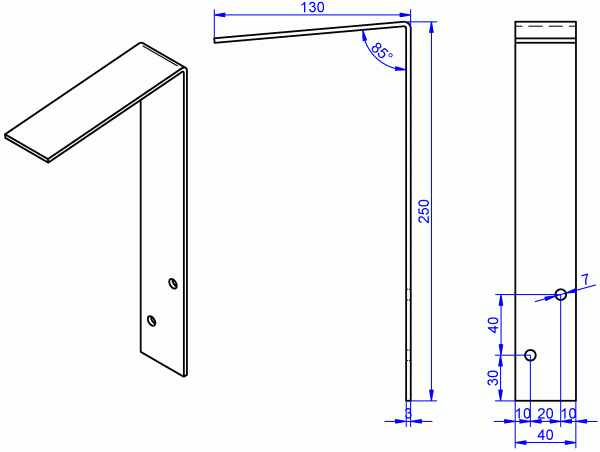 Fensterbankhalter, Fensterbank Winkel aus Edelstahl V2A 3x40-130x250 mm