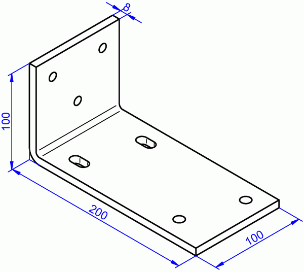 Stahlwinkel, galvanisch verzinkt, Schwerlastwinkel 8x100-100x200 mm