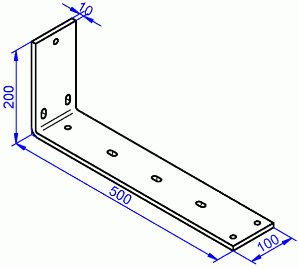 Stahlwinkel roh, Schwerlastwinkel 10x100-200x500 mm