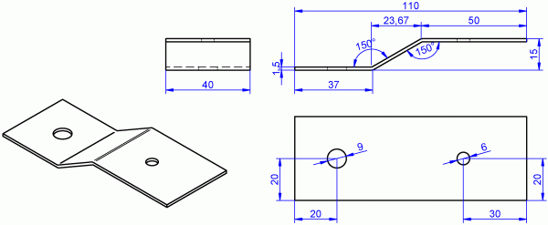 Z-Winkel, Befestigungslasche 1,5x40x110 mm Höhe 15 mm