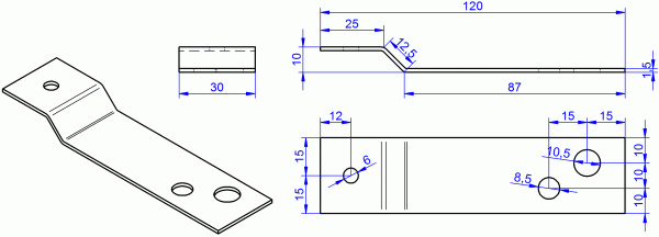 Z-Winkel, Befestigungslasche 1,5x30x120 mm Höhe 10 mm