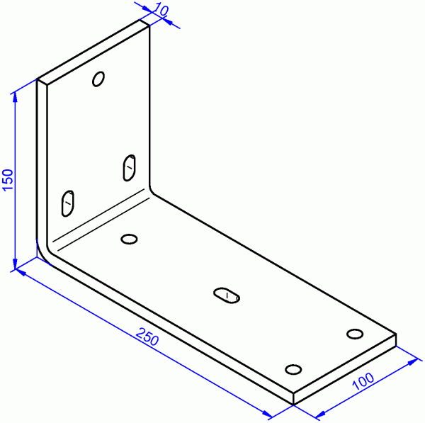 Stahlwinkel, galvanisch verzinkt, Schwerlastwinkel 10x100-150x250 mm