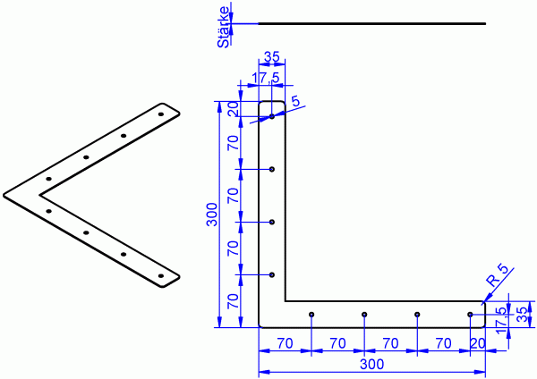 Eck-Flachwinkel, Eck-Flachverbinder 300x300x35x35 mm